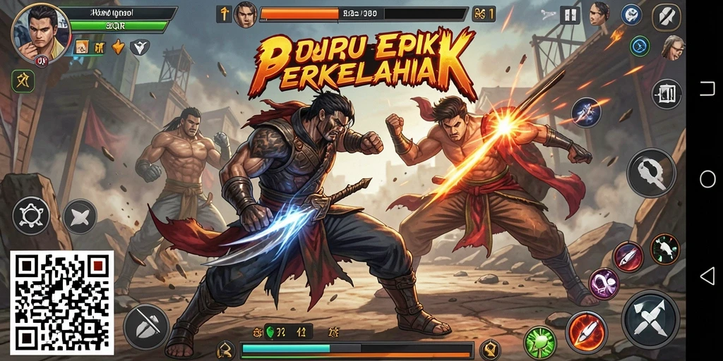 Tampilan gameplay 8QR dengan pertarungan yang seru dan mendebarkan.