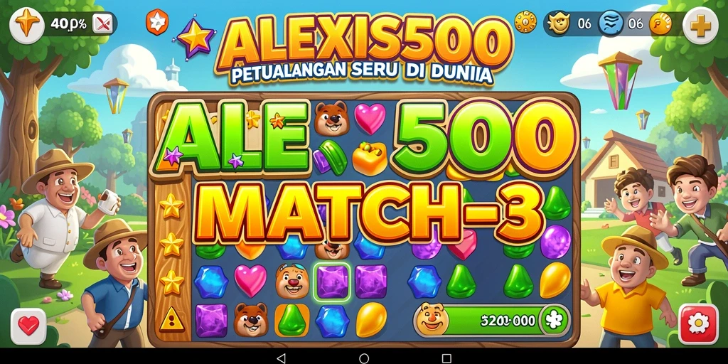 Screenshot ALEXIS500 menampilkan momen seru dari gameplay Match-3.