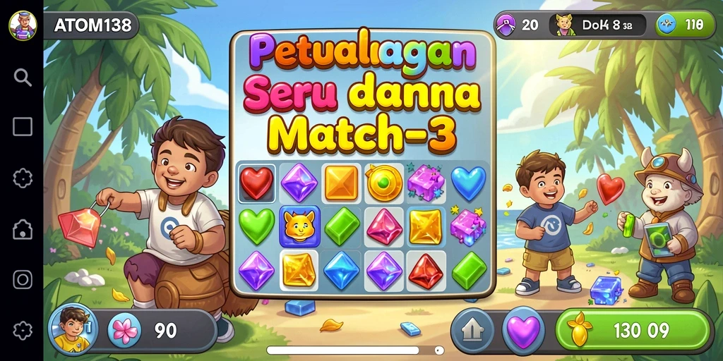 Tampilan menawan dari gameplay <strong>ATOM138</strong> saat memecahkan teka-teki Match-3.