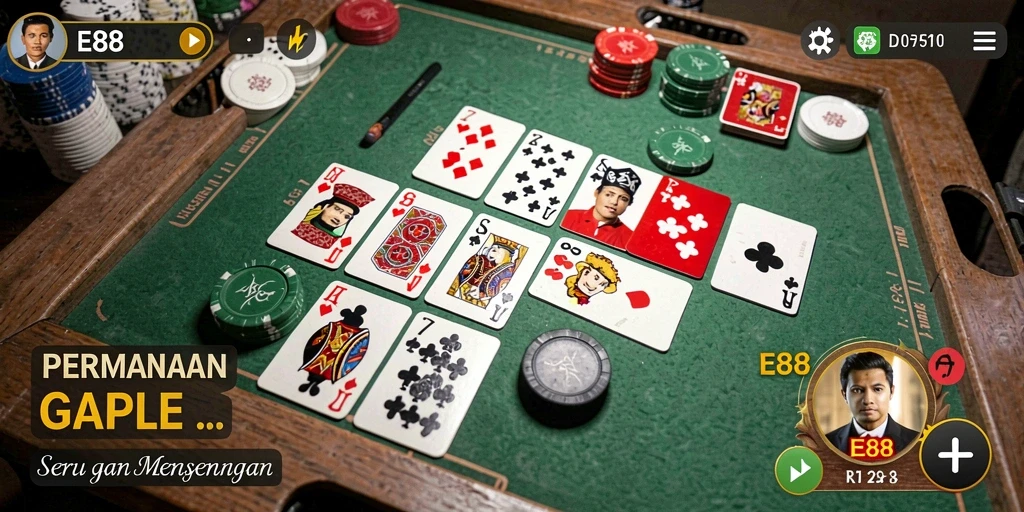 Screenshot gameplay E88 yang menunjukkan suasana seru permainan Gaple.