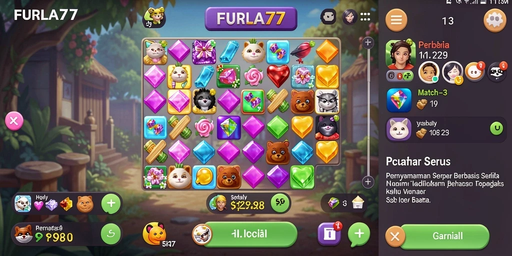 Tampilan gameplay seru dalam FURLA77 dengan grafik Match-3 yang menarik.