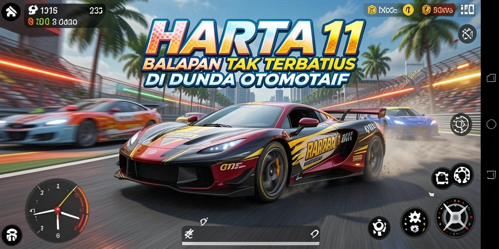 Screenshot gameplay HARTA11 menampilkan balapan yang mendebarkan dan grafis menawan.