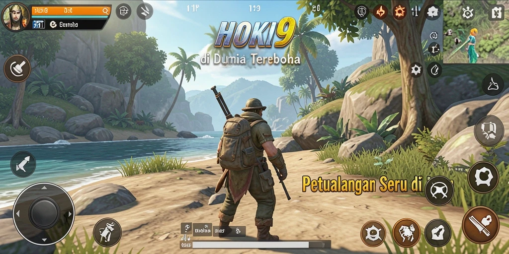 Screenshot HOKI9 menunjukkan aksi petualangan di dunia terbuka.