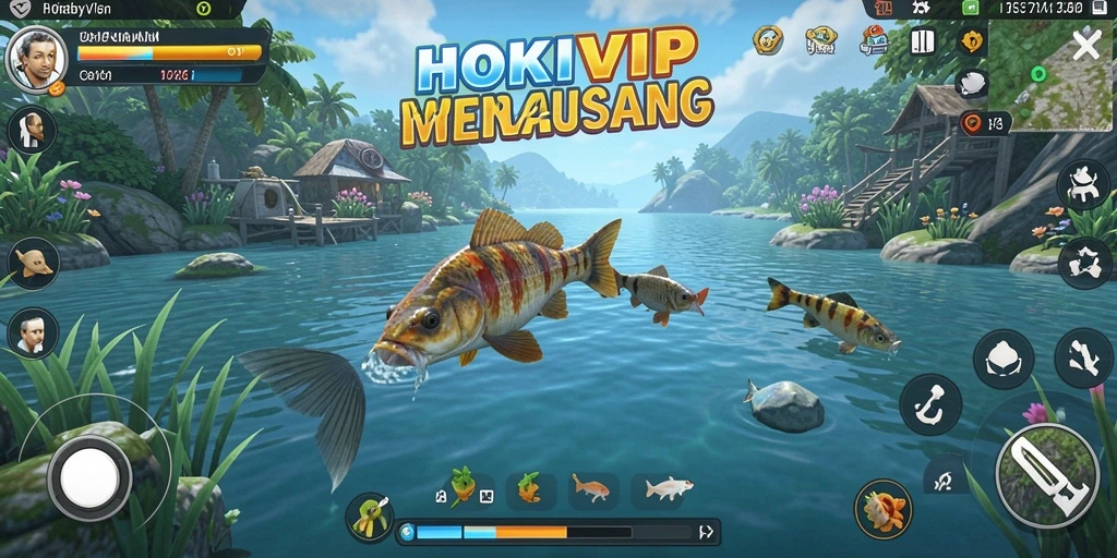 Screenshot gameplay HOKIVIP saat menangkap ikan di laut.