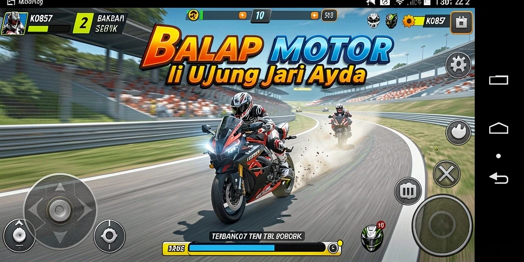 Tampilan gameplay menegangkan dalam balapan motor cepat.