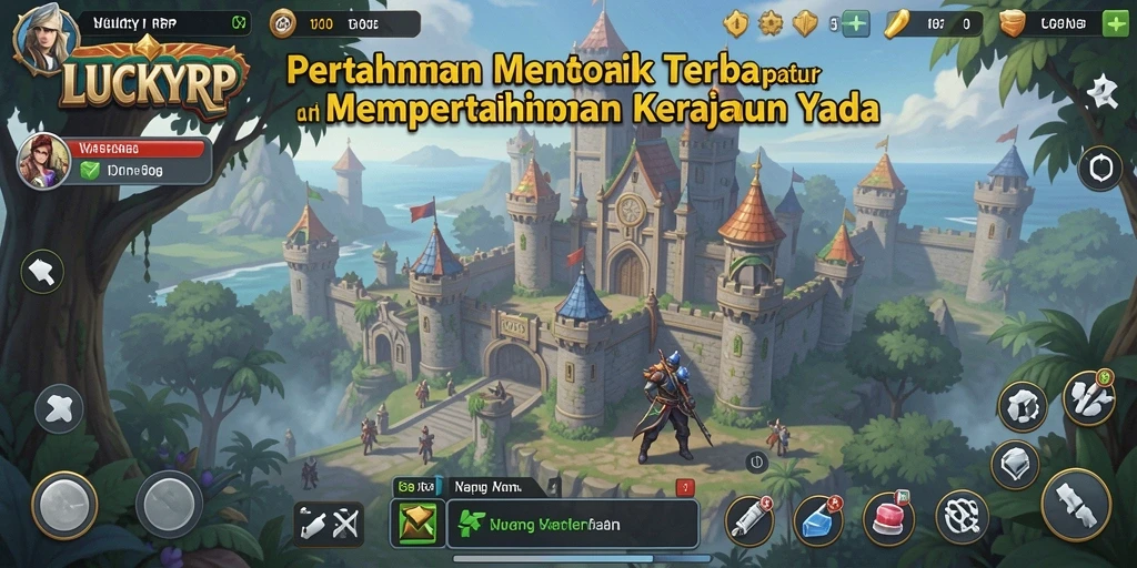 Tampilan gameplay LUCKYRP menara pertahanan yang penuh warna.