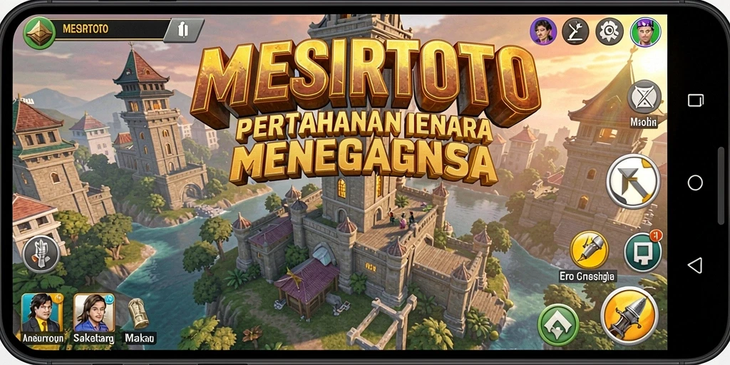 Tangkapan layar gameplay MESIRTOTO dengan menara yang berfungsi melawan gelombang musuh.