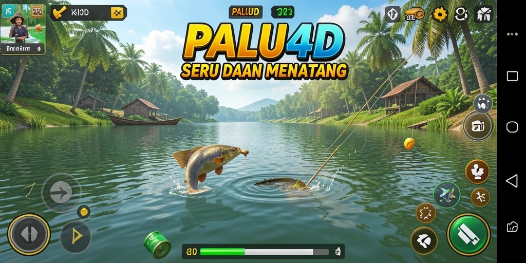 Tampilan gameplay PALU4D yang menarik saat memancing di danau.