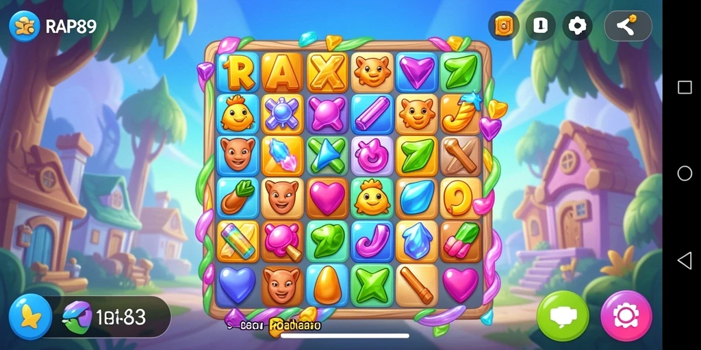 Tampilan gameplay RAP89 yang seru dan penuh warna di level Match-3.