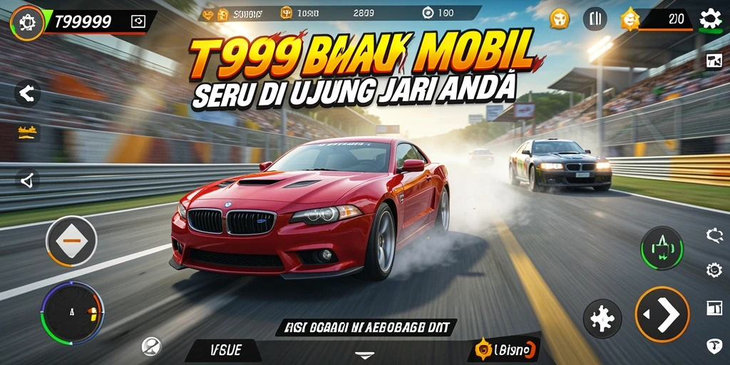 Tangkapan layar menampilkan aksi balapan seru di T9999.