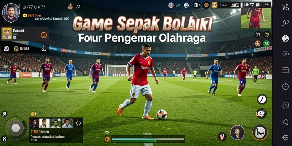 Tampilan gameplay UH77 yang menampilkan aksi sepak bola yang mendebarkan.